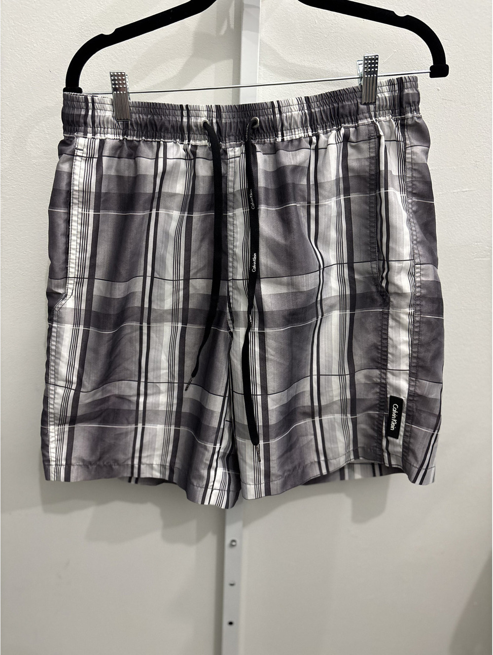 Calvin Klein Men's Gray Plaid Swim Trunks